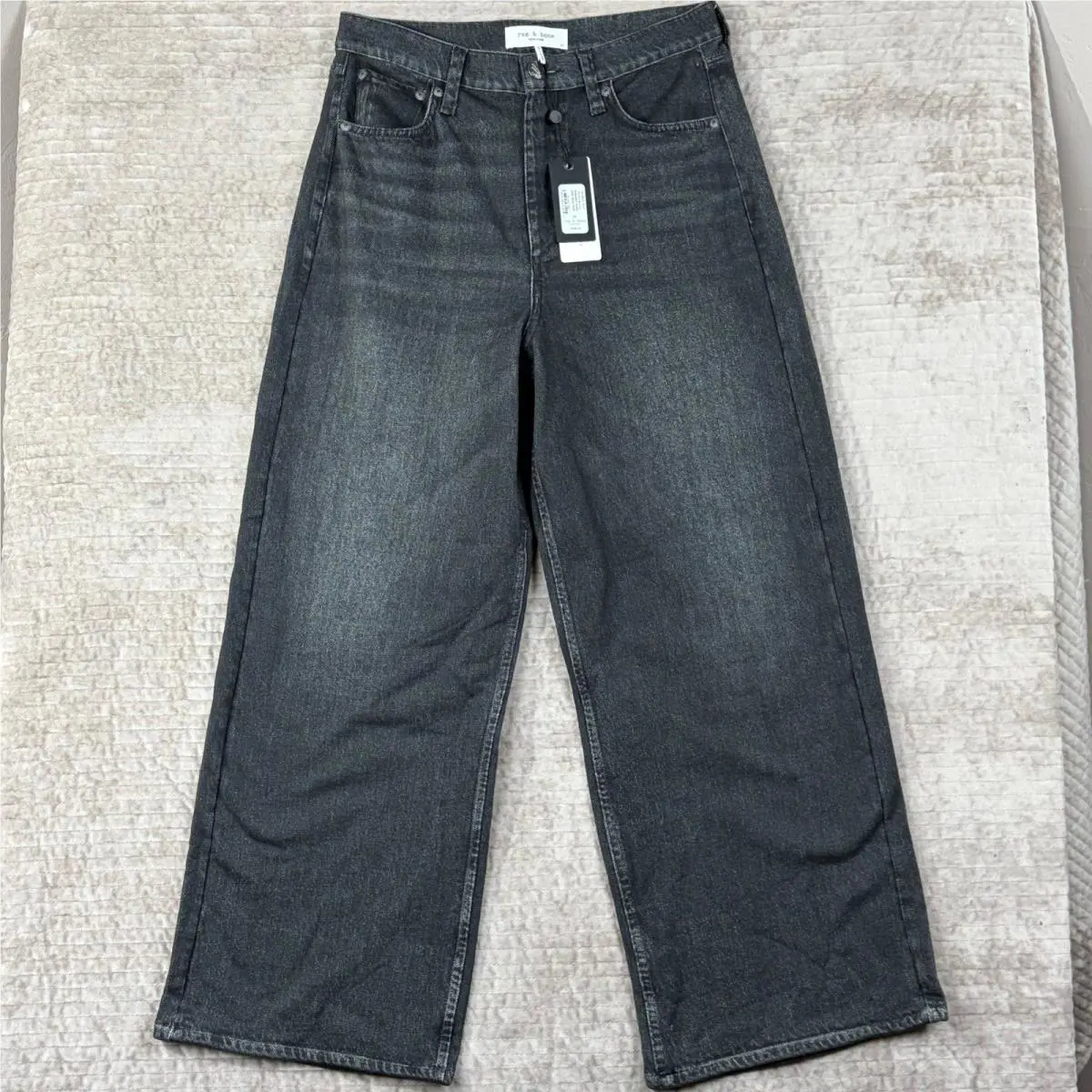 Rag Bone Miramar Terry Andi Wide Pant Faded Black Trompe L`oeil Jeans 27