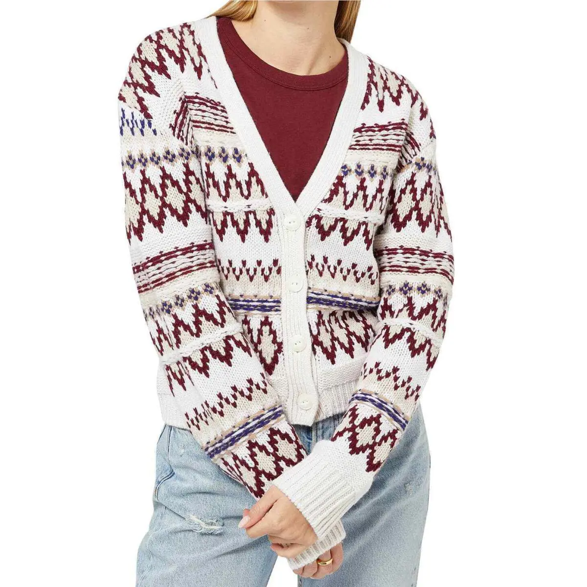 Rag Bone Willow Fair Isle Wool Cardigan Size L Drop Shoulder Buttons