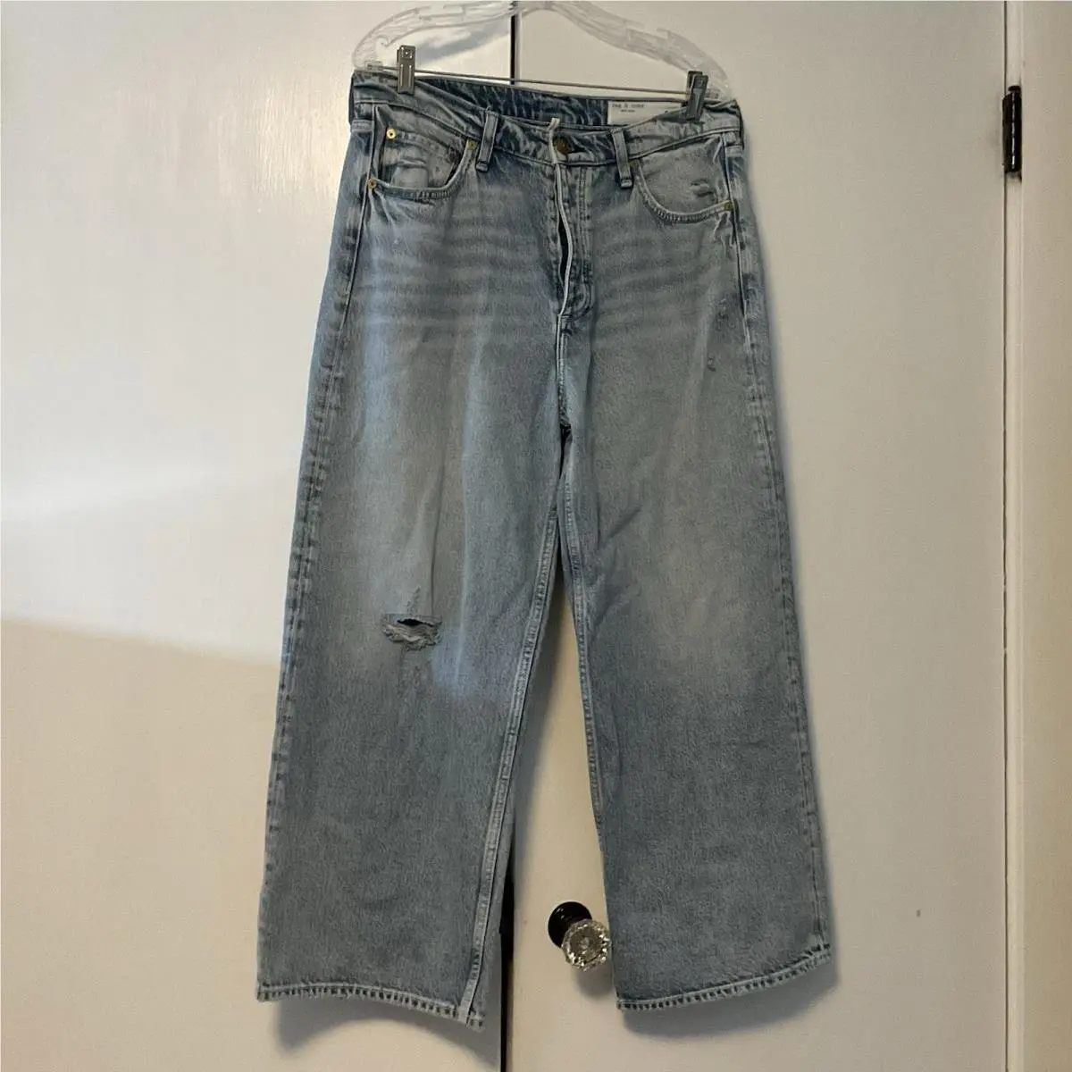 Rag Bone Womens High Rise Ankle Wide Leg Jeans Blue Cotton Andi Size 32
