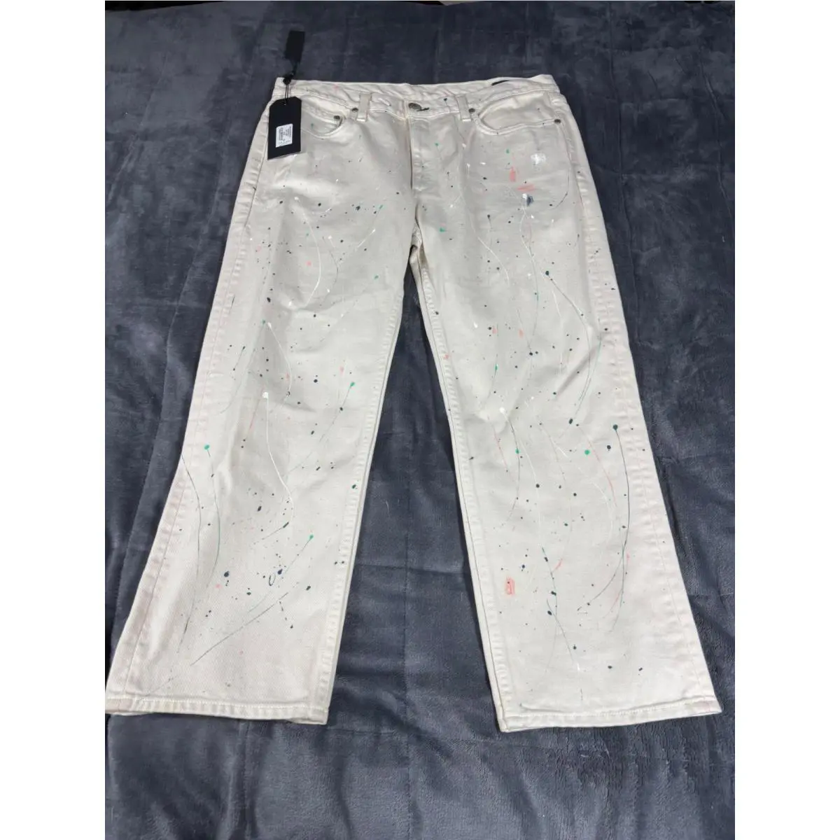 Rag Bone Paint Splatter Straight Leg Jeans Cream Off White Size 30