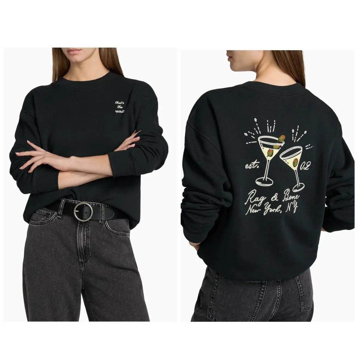 Rag Bone That`s The Spirit Crewneck Sweatshirt In Black Size:xxs