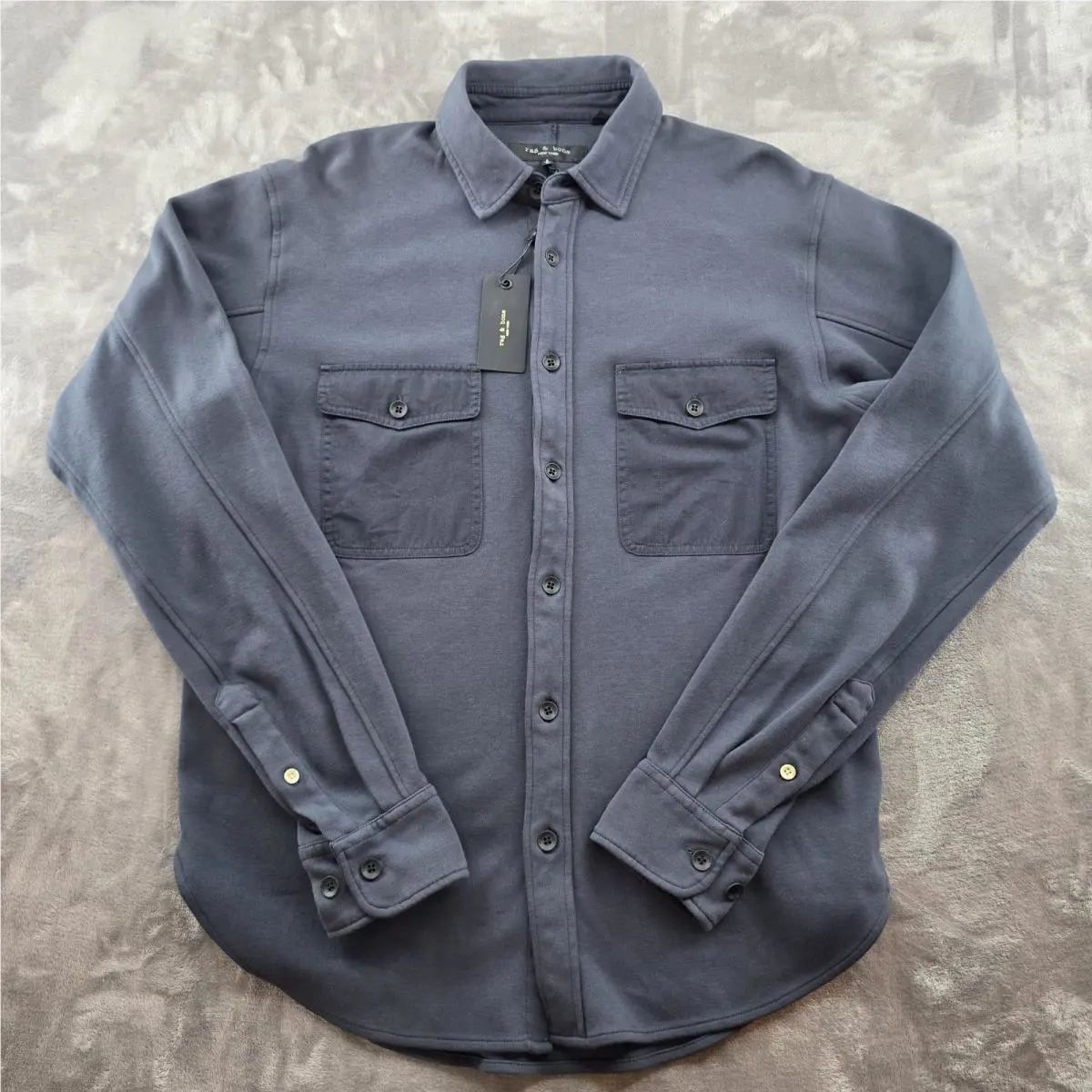 Rag Bone Shirt Mens Small Blue Solid Long Sleeve Button Up Knit Cotton Casual