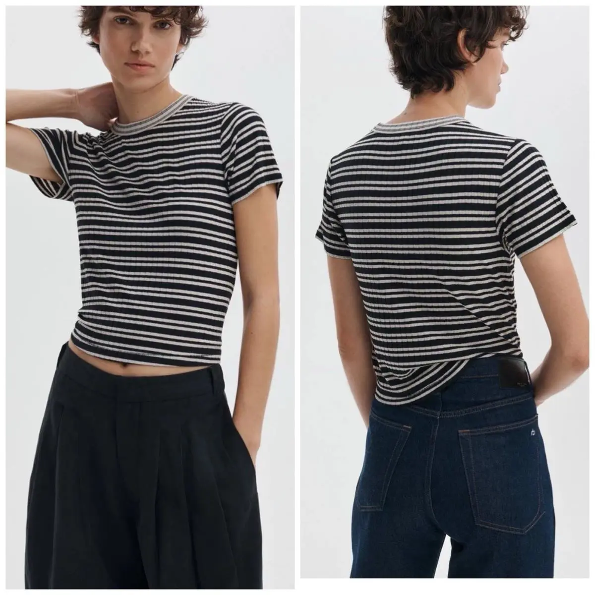 Rag Bone Luca Stripe Contrast Tee In Ivory Black Multi Size: Small