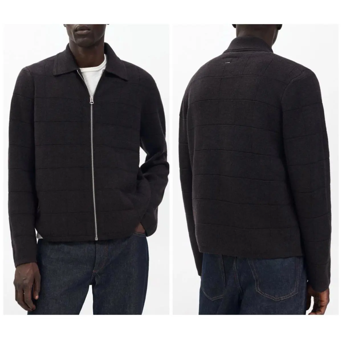 Rag Bone Window Pane Melrose Zip Up Sweater In Brown Size: XS