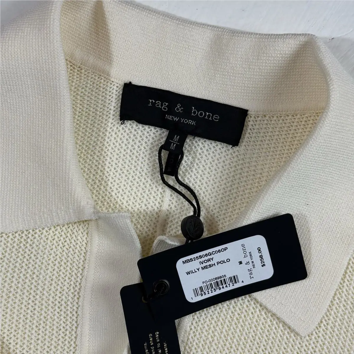 Rag Bone NY Men’s Size Medium Ivory Willy Knit Polo Shirt Designer M