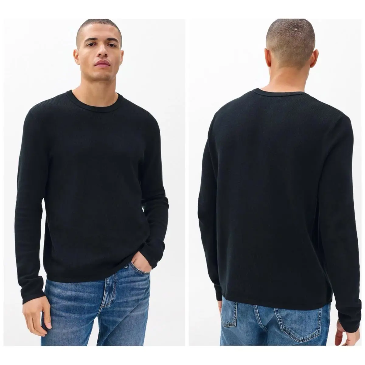 Rag Bone Harvey Rib Crewneck Shirt In Black Size: Large