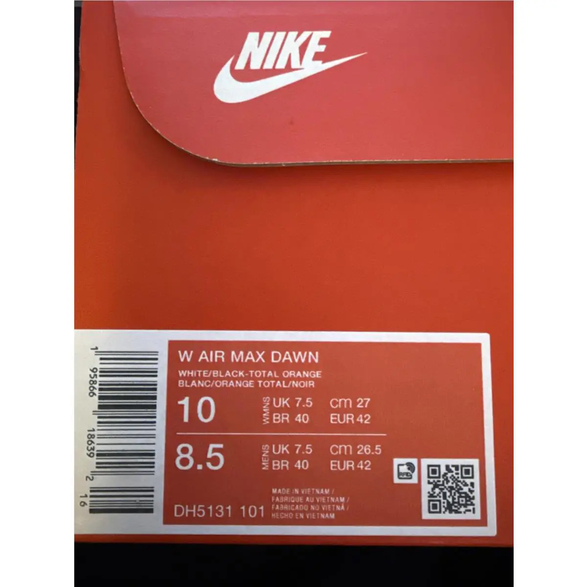 Nike shoes - Nike Air Max Dawn - Air Max Dawn - DH5131-101 - White/Total Orange/Black (UPC: 0195866186392) 16