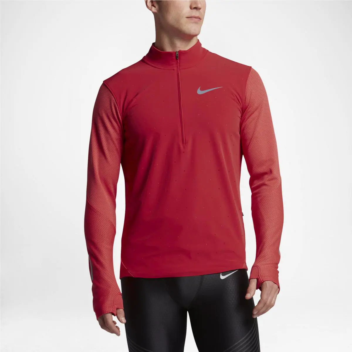 Men`s Nike Aeroreact Dri-fit Running 1/2 Zip Hybrid Team Red Size Small