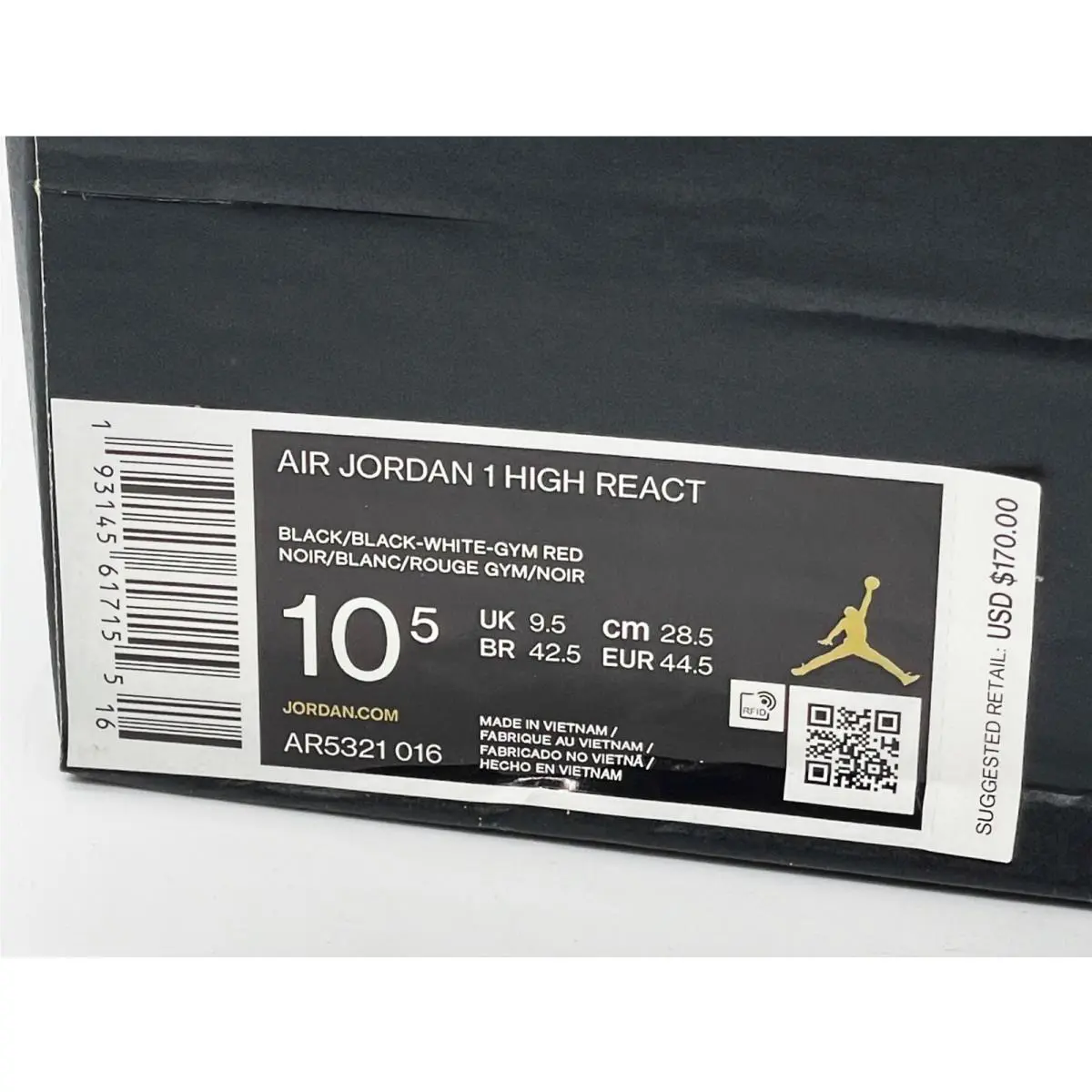 Nike shoes - Jordan 1 High React - High React - AR5321016 - Black White Red 10