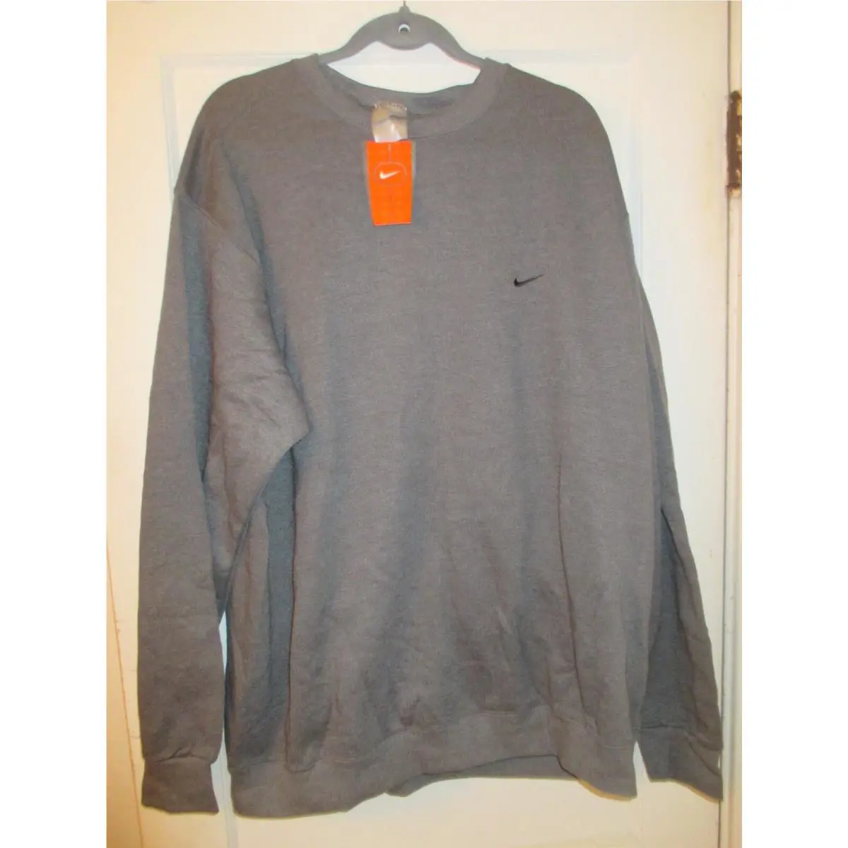 Vintage 90s Nike Mini Swoosh Sweatshirt Grey Pullover Crewneck Made IN Usa