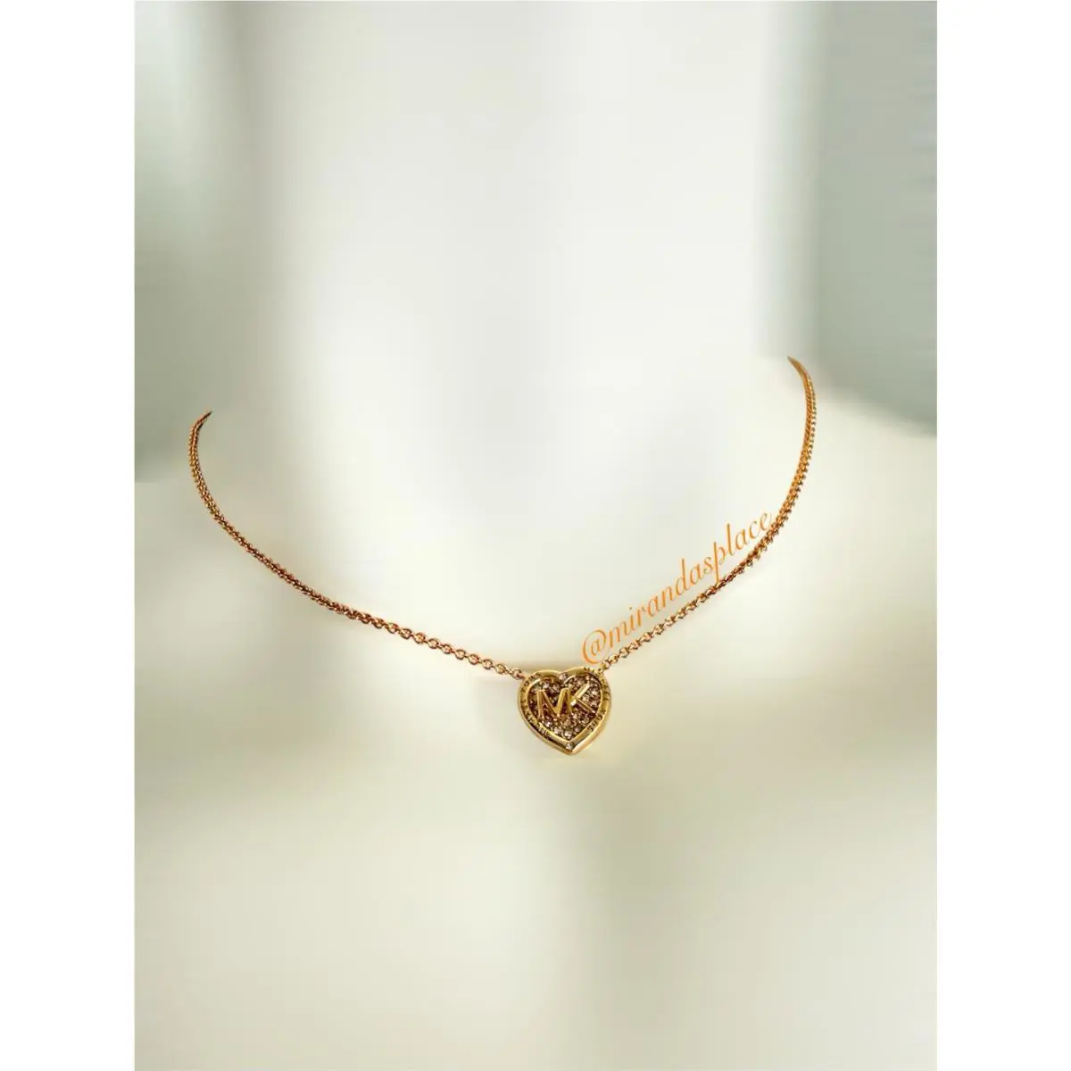 Michael Kors Boxed Gold-tone MK Crystal Heart Pendant Necklace