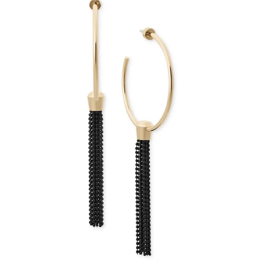 Michael Kors Two Tone Stainless Steel Hoop Chain Tassel Drop Earrings 100