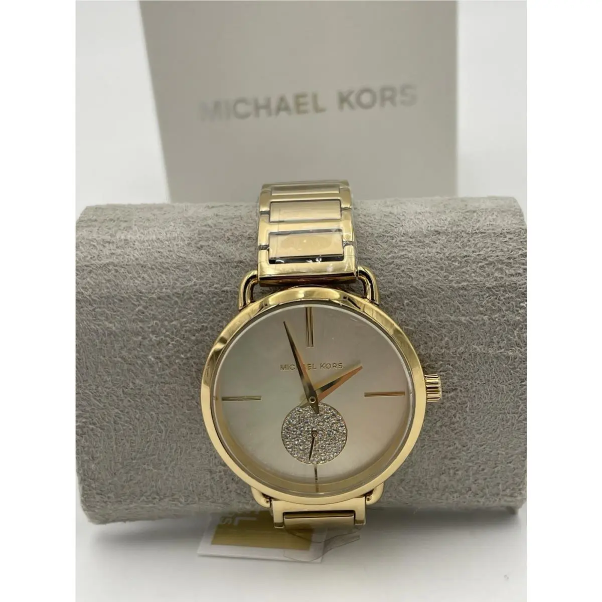Michael Kors MK3639 Womens Gold Tone Watch Portia Stainless Steel 36mm Pave Subd