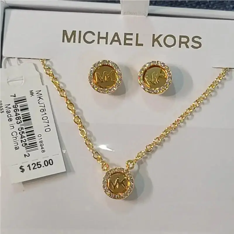 Michael Kors MK Logo Gift Set Gold Necklace Earrings Crystals MKJ7810710 + Box