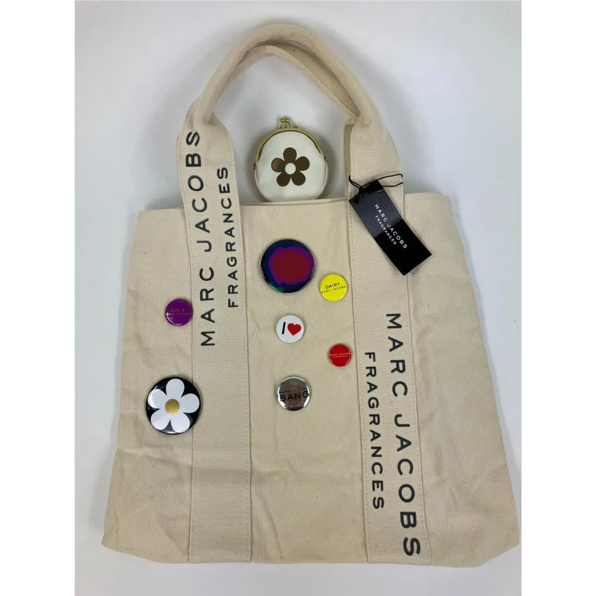 Marc Jacobs Fragrances Cotton Canvas W/buttons Bag Tote Daisy Coin Purse