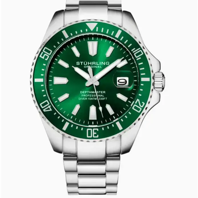 Stuhrling 3950A Men`s Diver Silver Case Green Dial Green Bezel Stainless Ste by Stührling