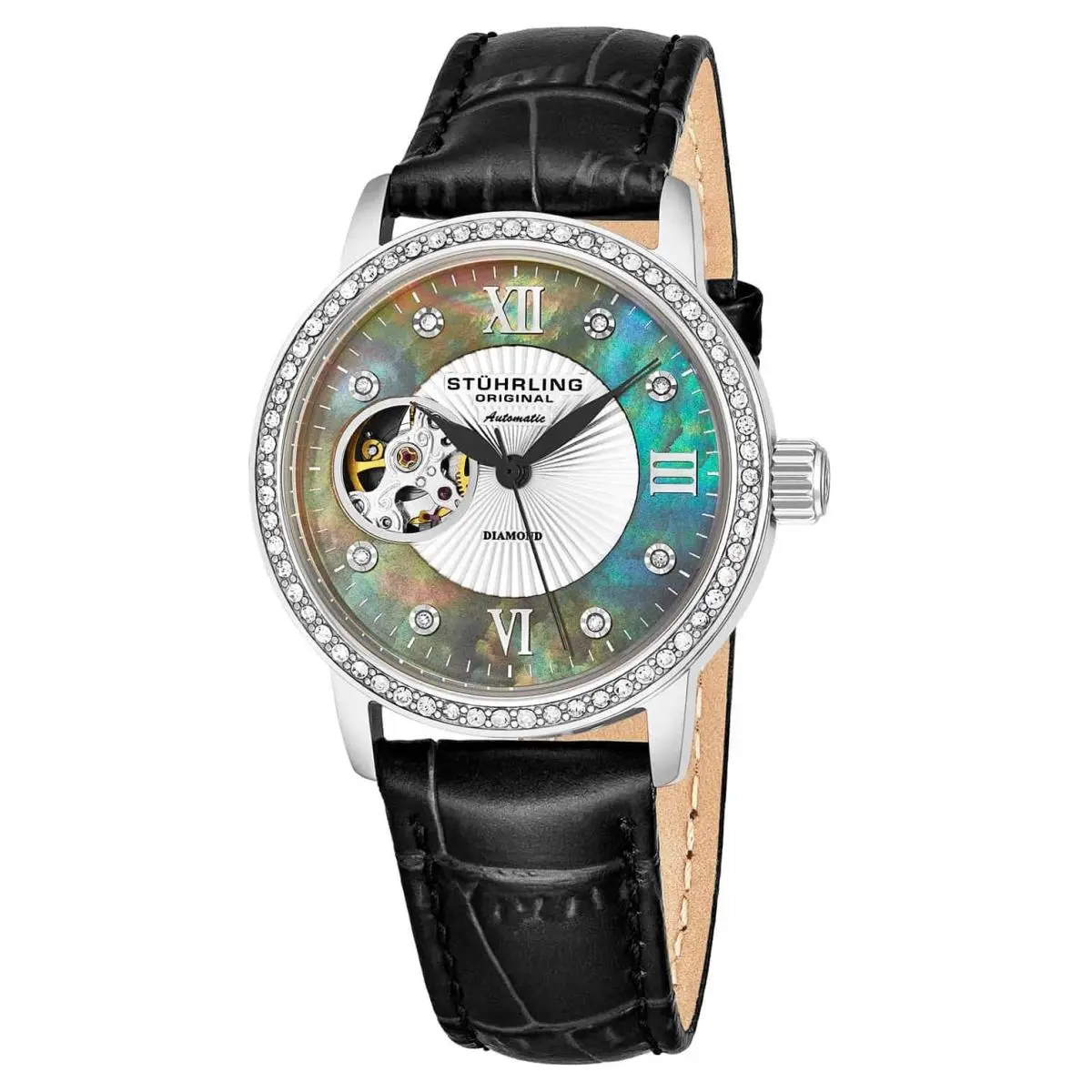 Stuhrling Vogue Black Dial/ Black Leather Black Dial Wristwatch 710.02