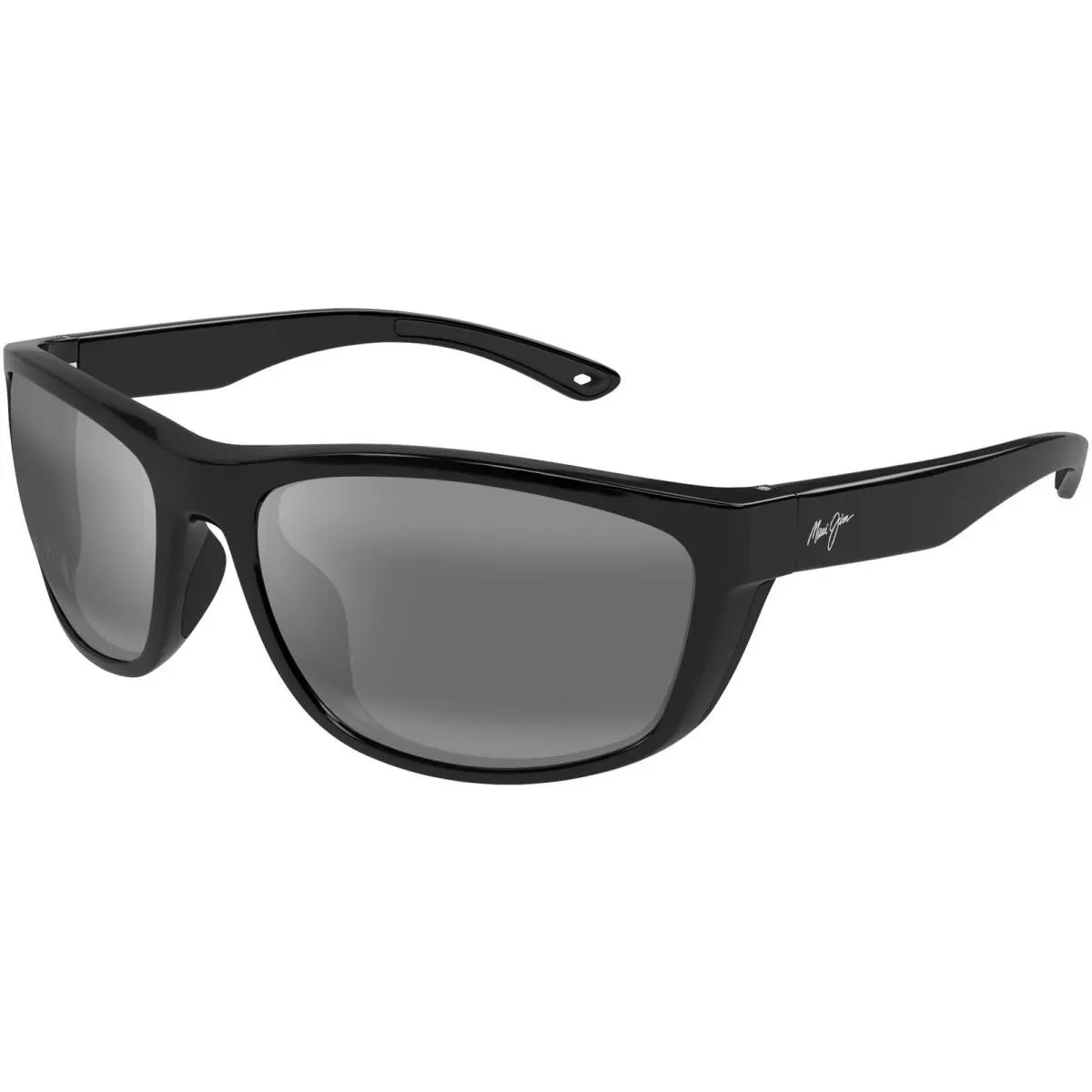 Nuu Landing Polarized Wrap Sunglasses w/ Glass Lens Nuu Landing Italy Black Gloss with Black Rubber/Neutral Grey (02) by Maui Jim