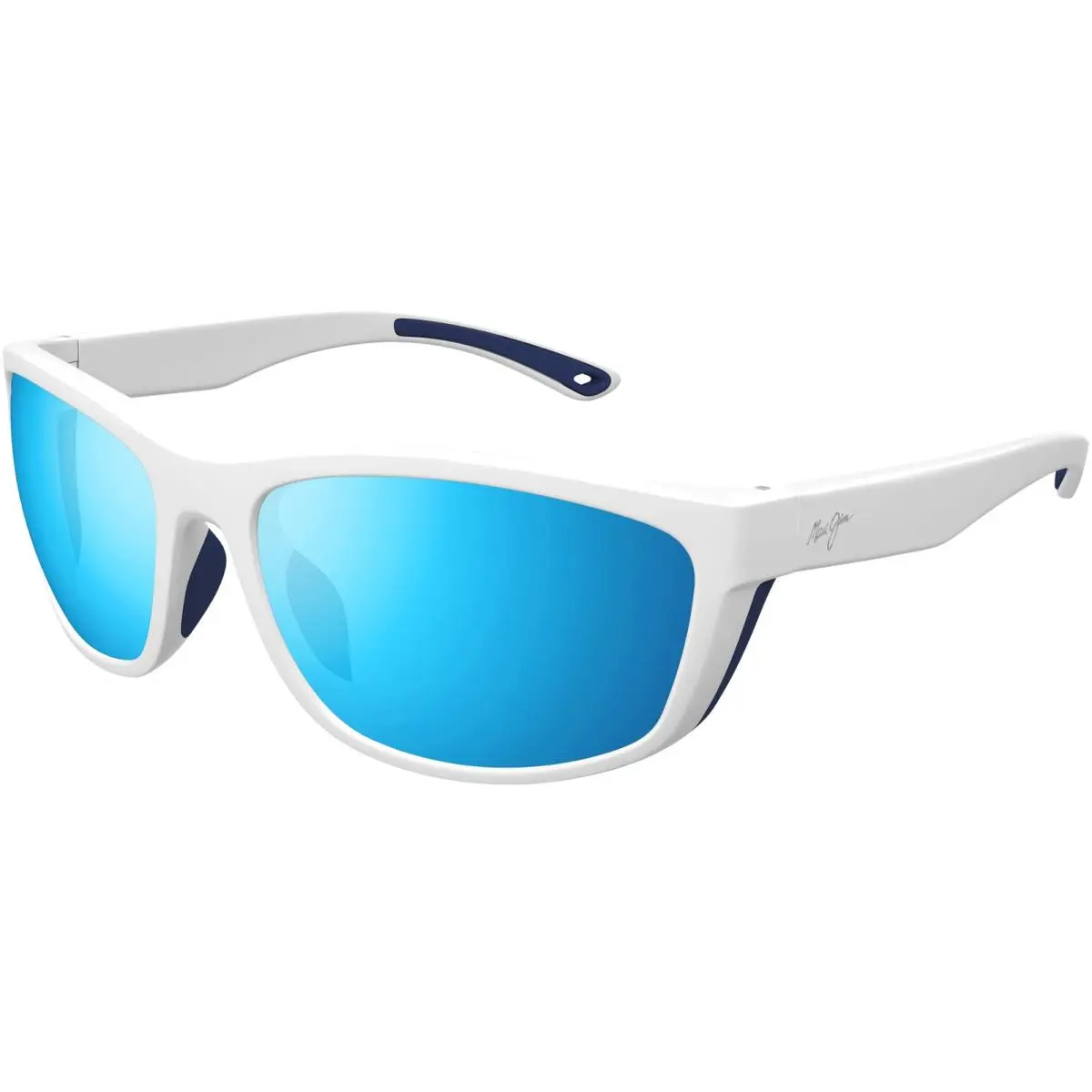 Nuu Landing Polarized Wrap Sunglasses w/ Glass Lens Nuu Landing Italy White with Navy Rubber/Blue Hawaii (05) by Maui Jim