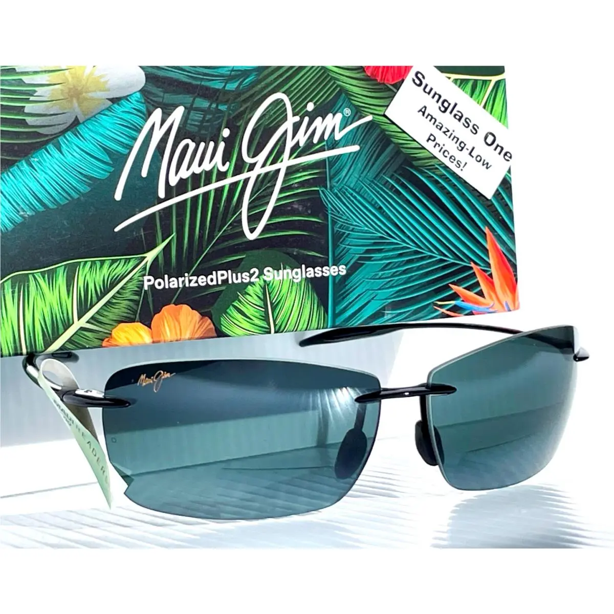 Maui Jim Lighthouse Gloss Black Polarized Grey +2.0 Reader Sunglass 423-0220
