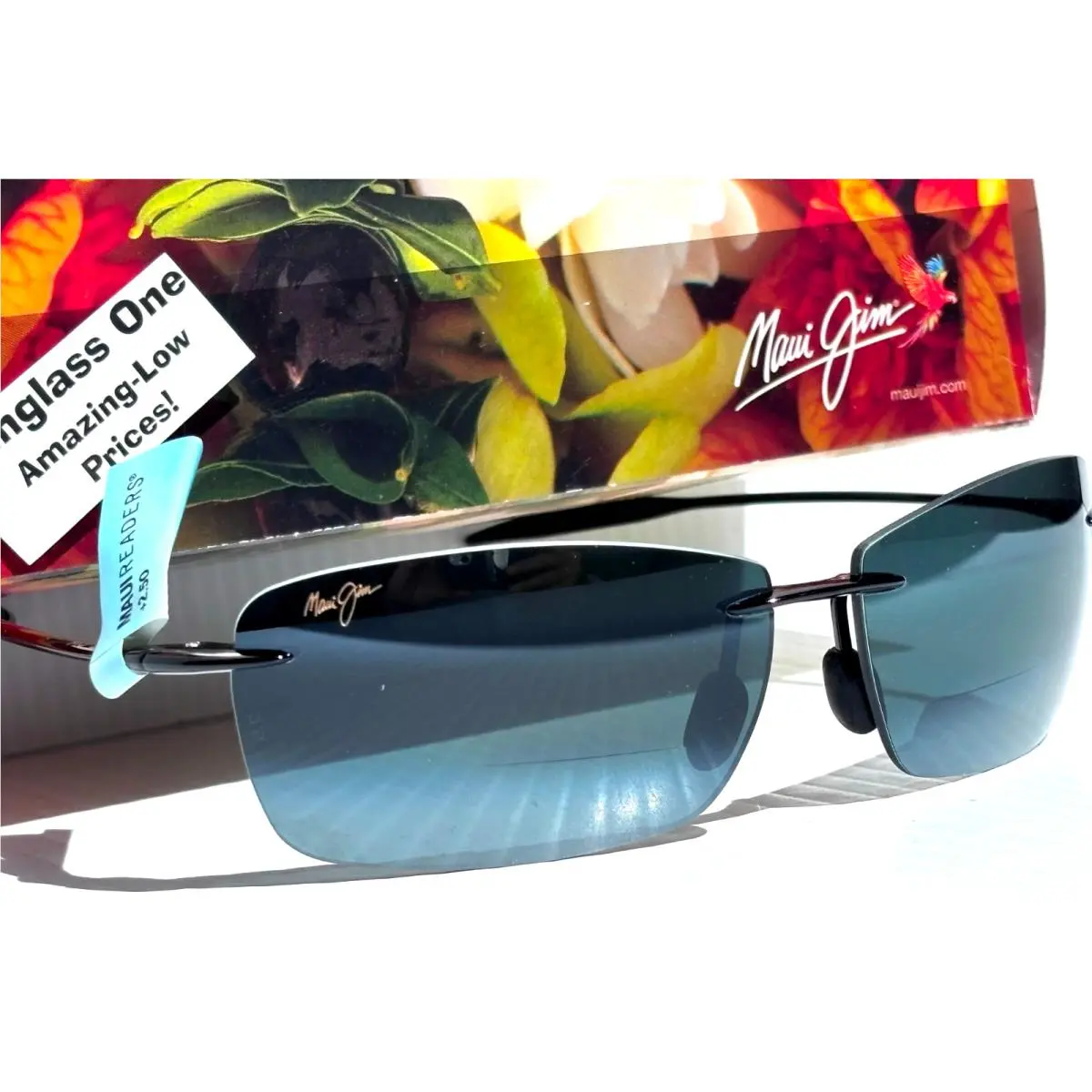Maui Jim Lighthouse Gloss Black Polarized Grey Lens 2.5 Reader Sunglass 423-0225