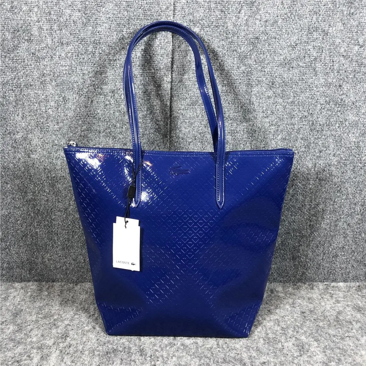 Lacoste L.12.12 Tote Bag Womens Large Blue Pvc Zip Shoulder