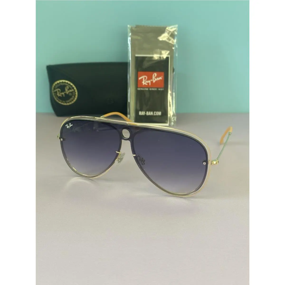Ray-ban Italy RB3605N 186/XO Aviator Sunglasses Gold Frame Light Blue Gray Lens