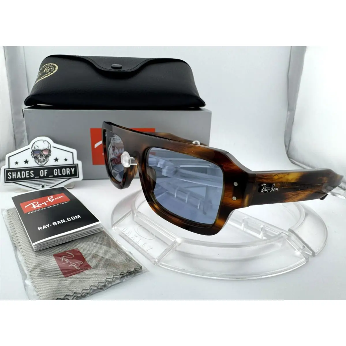 Ray-ban Lukas RB4454 139856 Striped Havana Blue Rectangle Bio Sunglasses 53MM