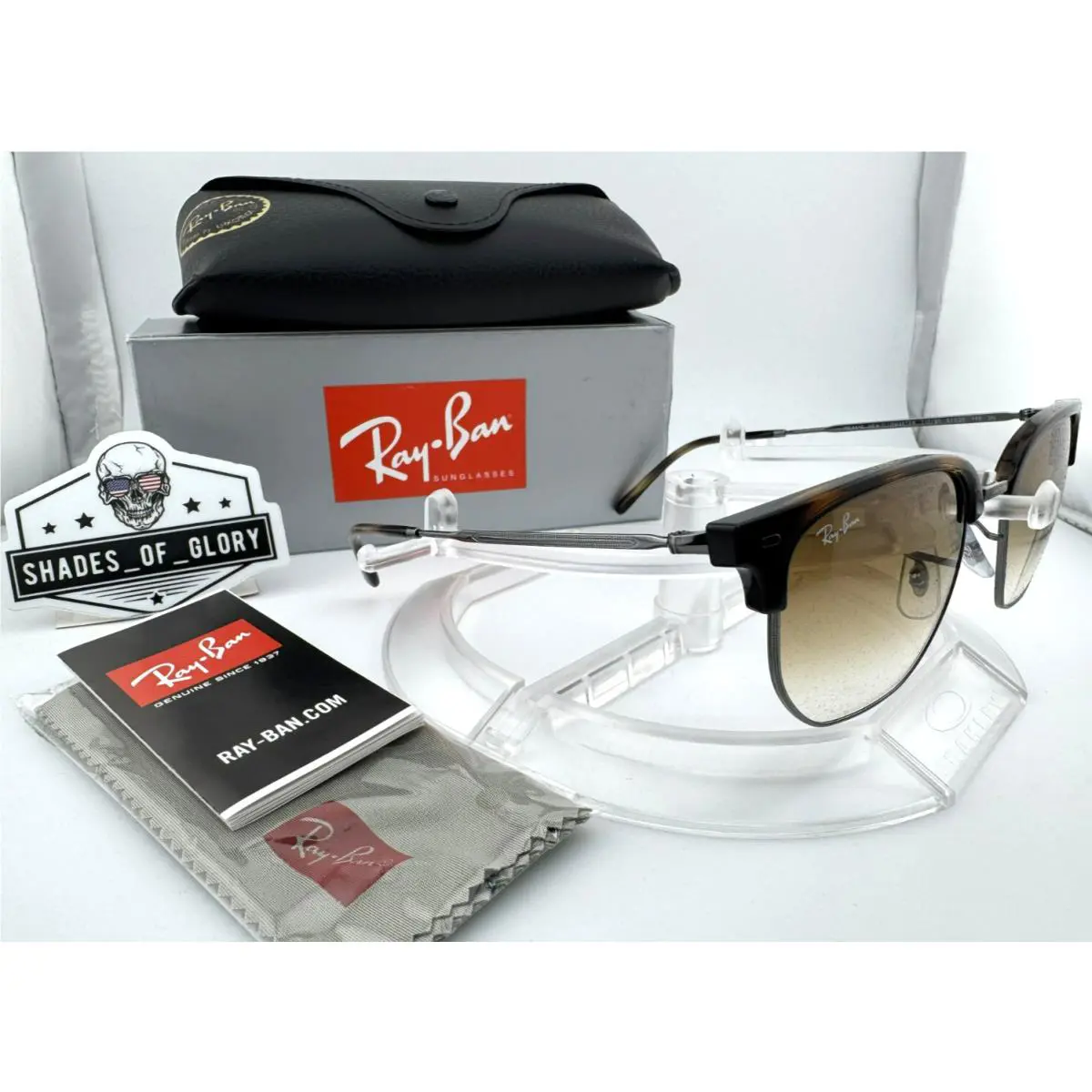 Ray-ban New Clubmaster Clubmaster RB4416 710/51 Havana Gunmetal Brown Gradient Sunglasses