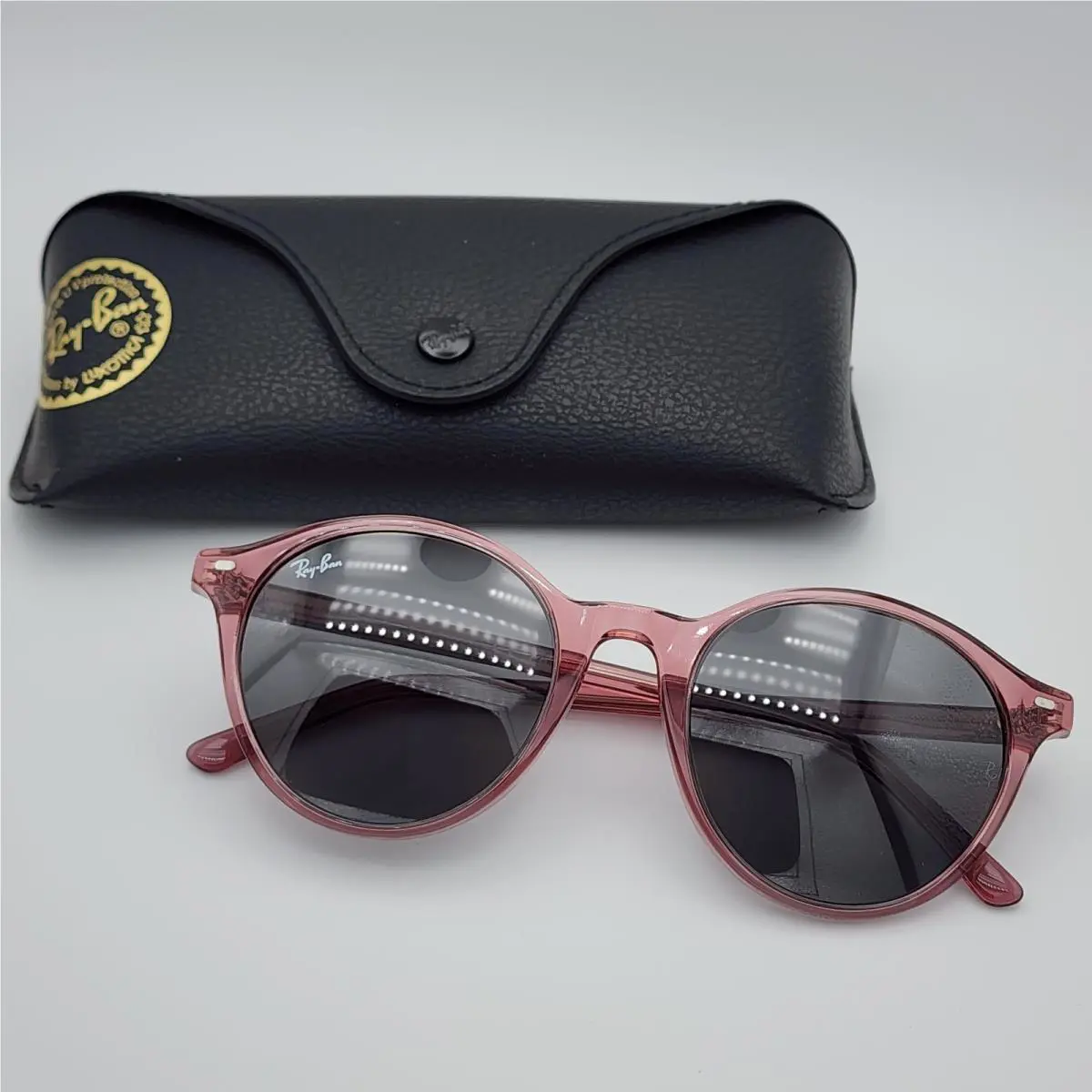 Ray-ban RB2230 Bernard Round Sunglasses For Women Translucent Pink/dark Grey