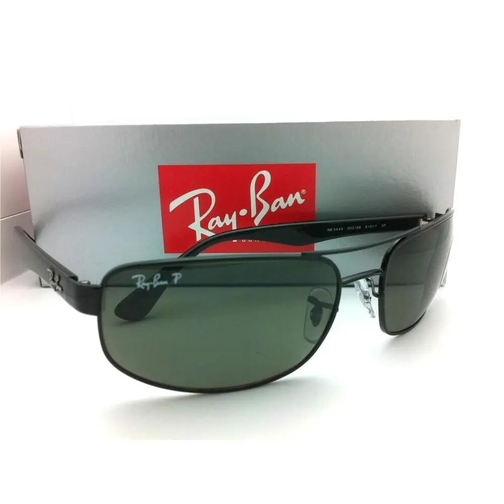 Polarized Ray-ban Sunglasses RB 3445 002/58 61-17 130 Black Frames Green Lenses