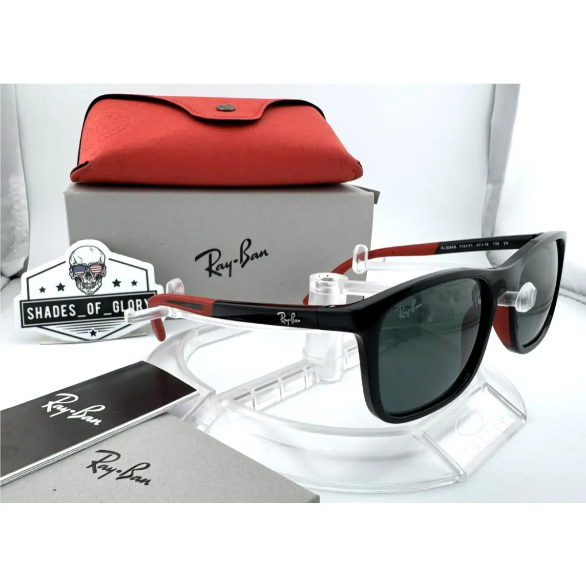 Ray-ban Junior RJ 9084S 713171 Black Rubber Red Green Kids Sunglasses 47MM