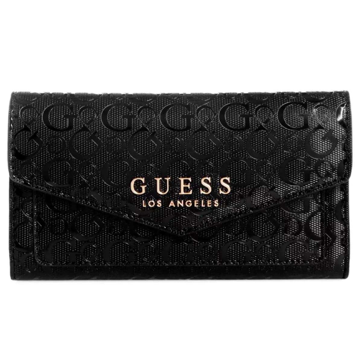 Guess Women`s Front Pocket Logo Embossed Slim Wallet Clutch Bag - Black