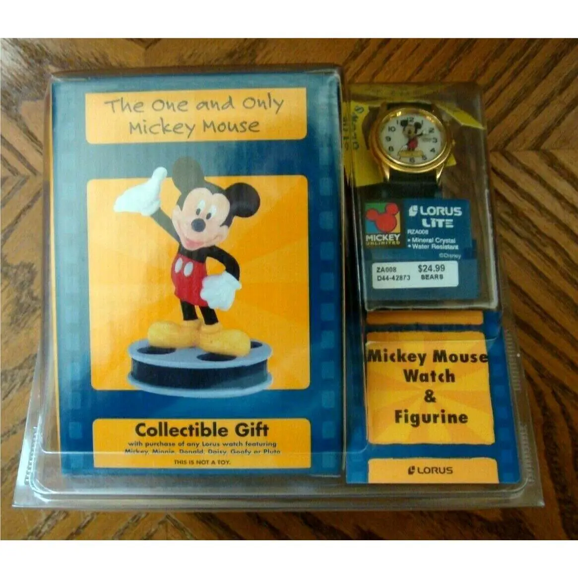 Lite Disney Vintage Mickey Mouse Watch W/light Box W/figurine by Lorus