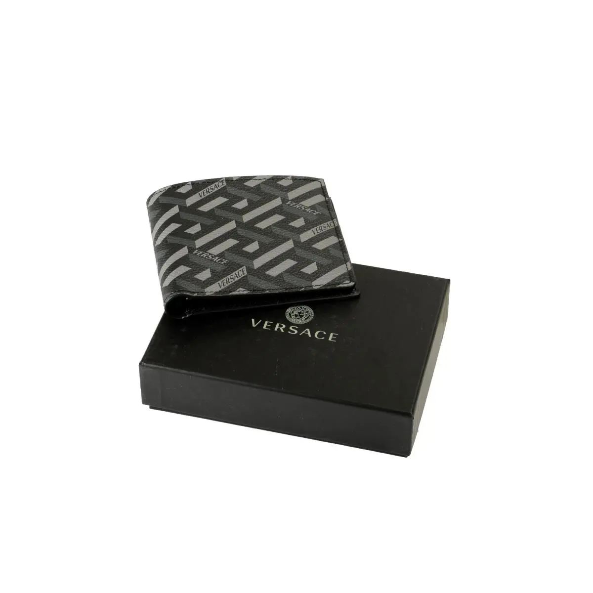 Versace Coated Canvas Leather Monogram Bifold Wallet
