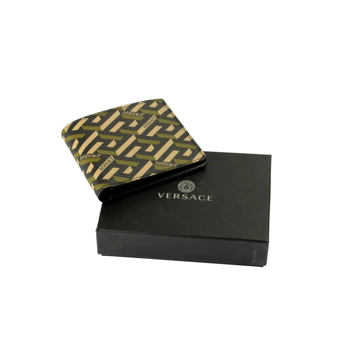 Versace Coated Canvas Leather Monogram Bifold Wallet