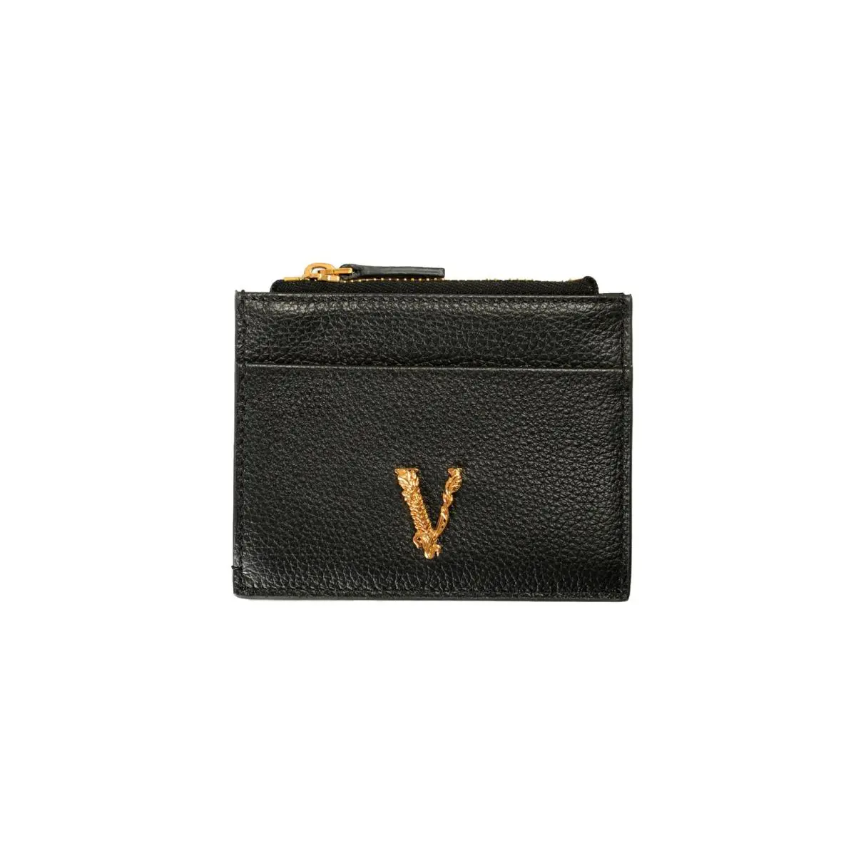 Versace Black Textured Leather V-logo Card Case