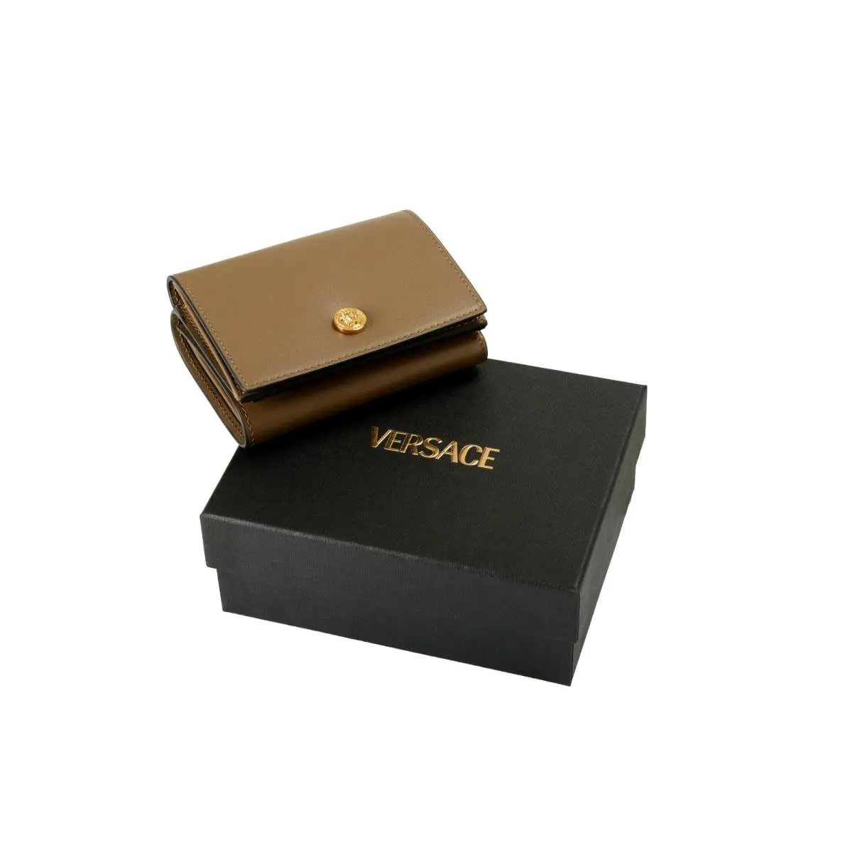 Versace Chestnut Leather Gold Medusa Head Trifold Wallet