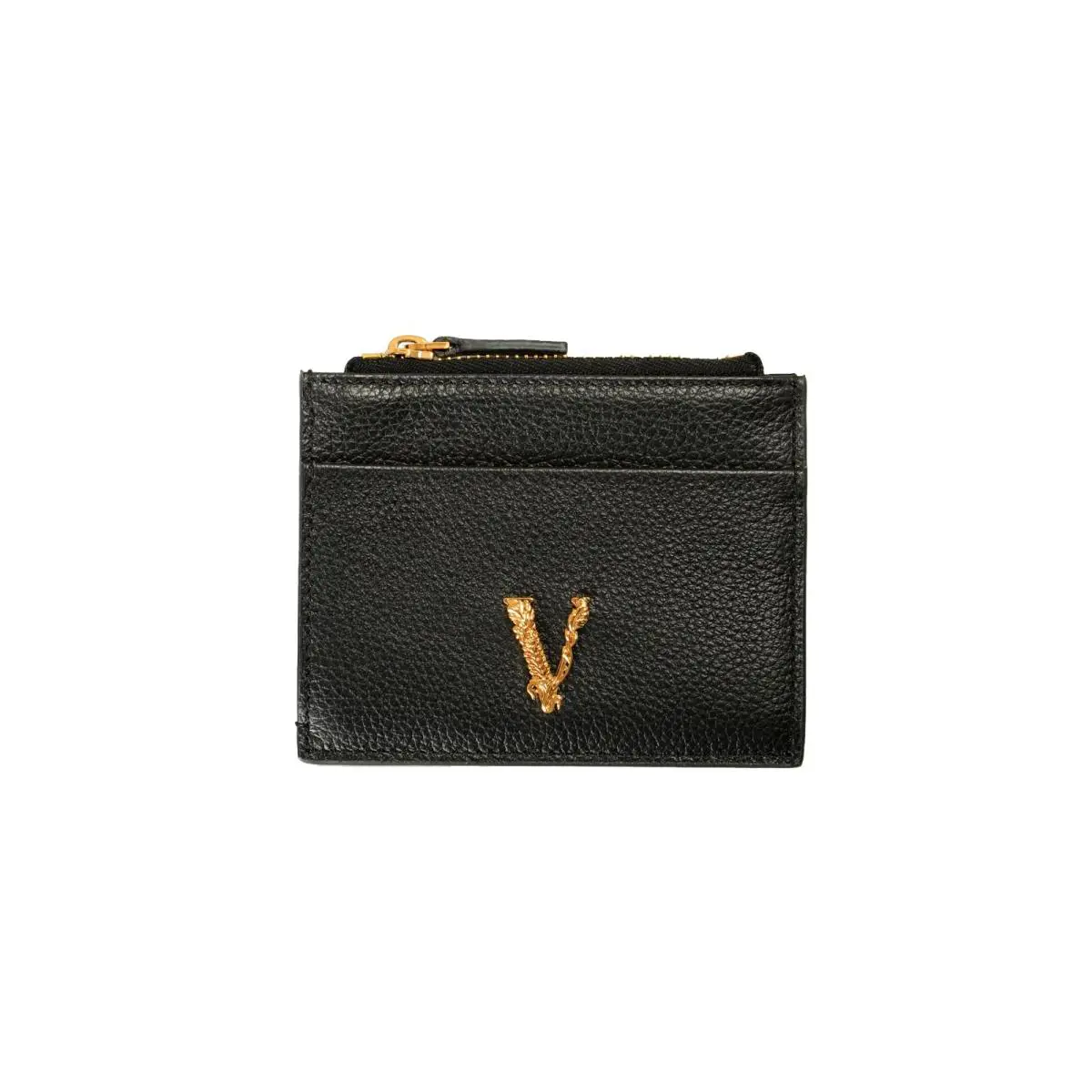 Versace Black Textured Leather V-logo Card Case