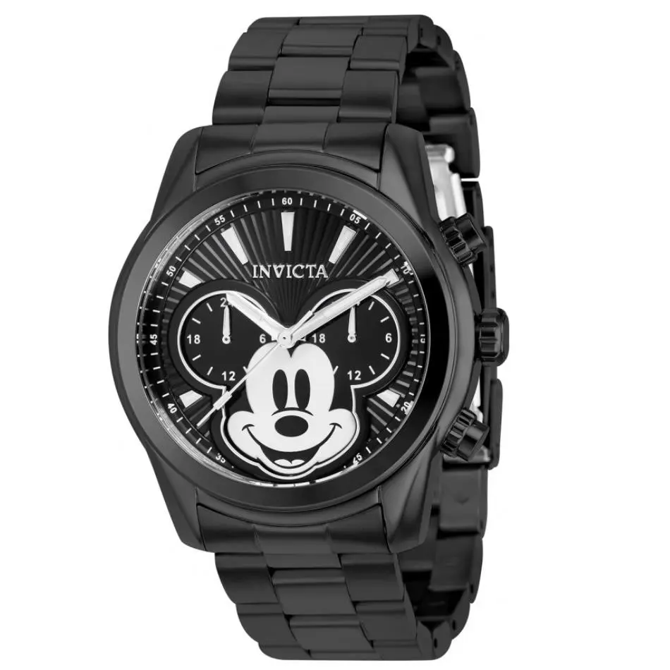 Invicta Disney Men`s 44mm Mickey Black Dual-time Limited Edition Watch 37819 - Dial: Black, White, Band: Black, Bezel: Black