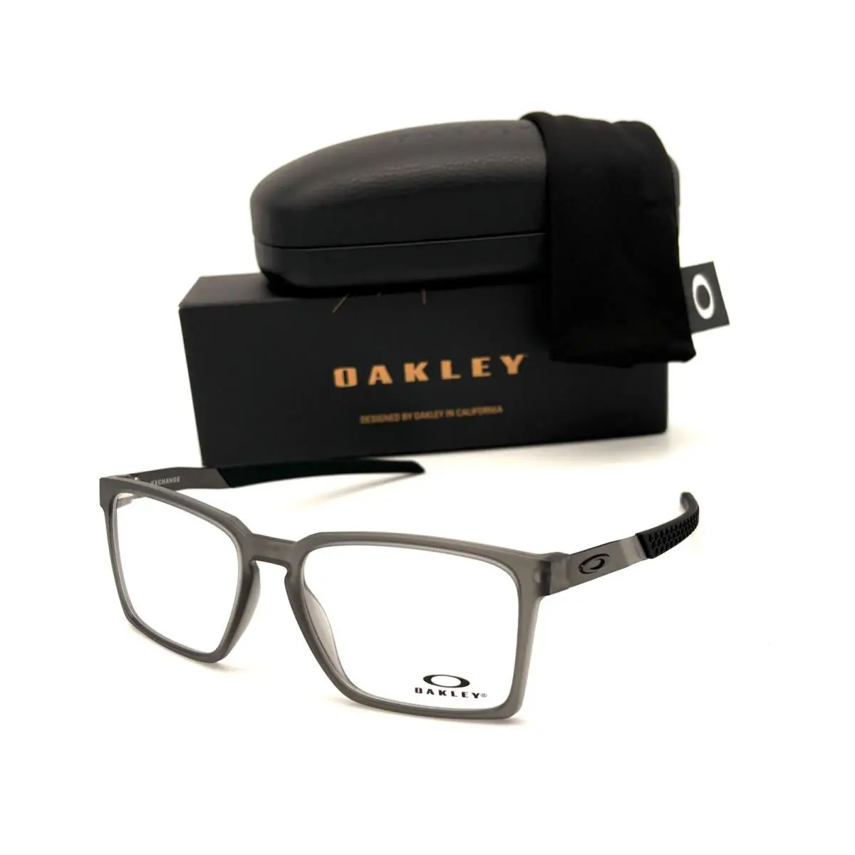 Oakley Exchange OX8055-0256 Stain Grey Smoke / Clear Lens 56mm Eyeglasses - Frame: Stain Grey Smoke
