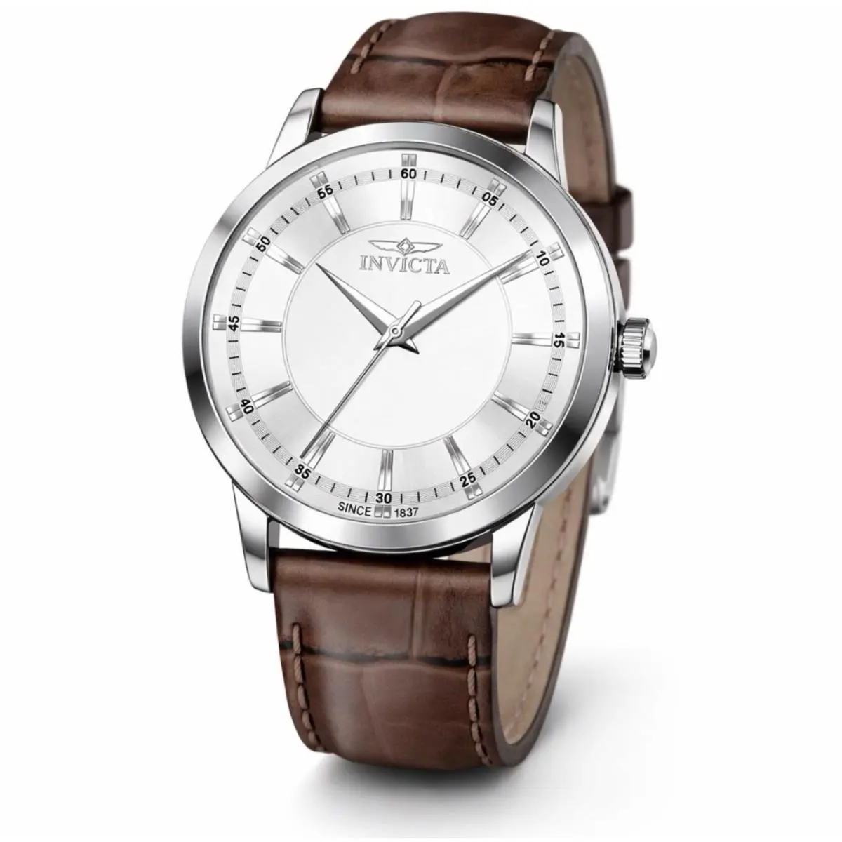 Invicta Celestial 43mm 50460 Silver Dial Stainless Steel Brown Leather Band - Dial: Silver, Band: Brown, Bezel: Silver