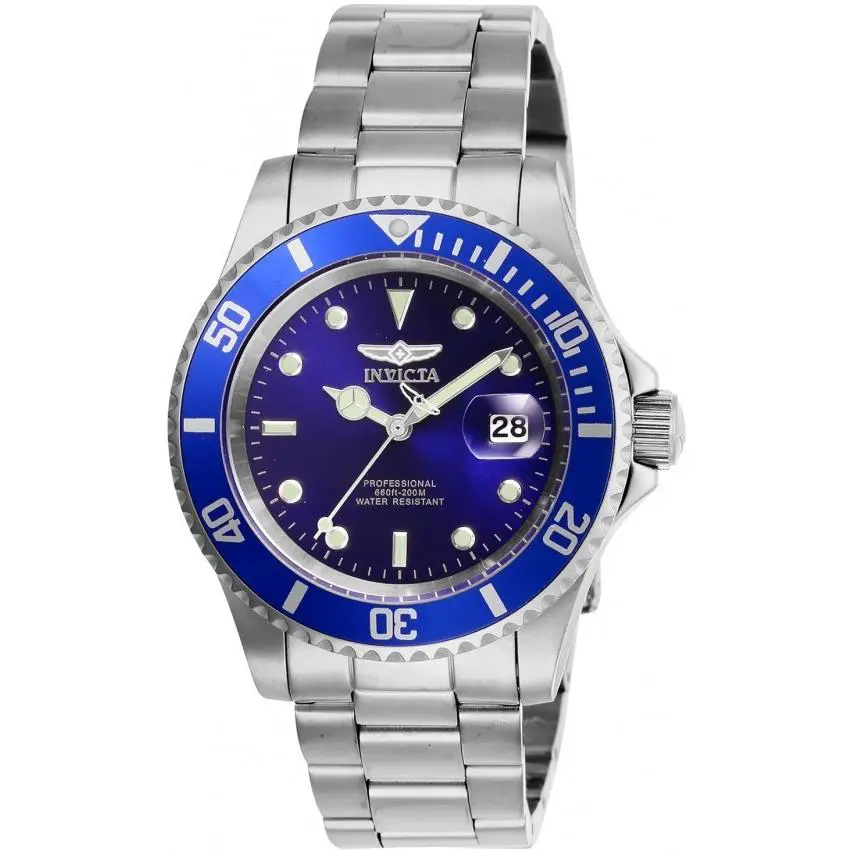 Invicta Men`s Diver Watch Blue Bezel Stainless Steel Water Resistant