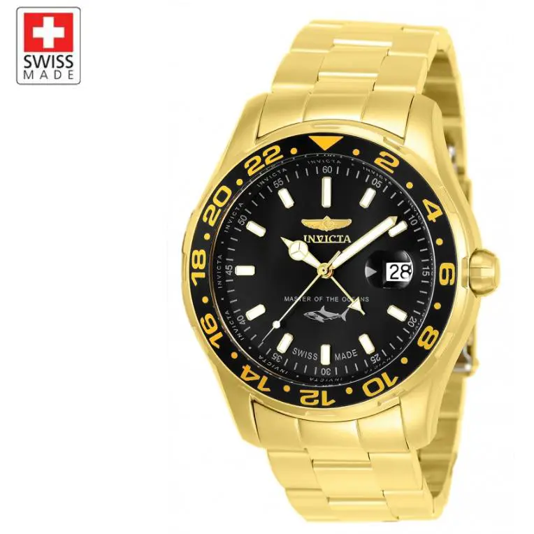 Invicta Pro Diver Ocean Master Men`s 44mm Swiss Made Quartz Gmt Gold Watch 25822