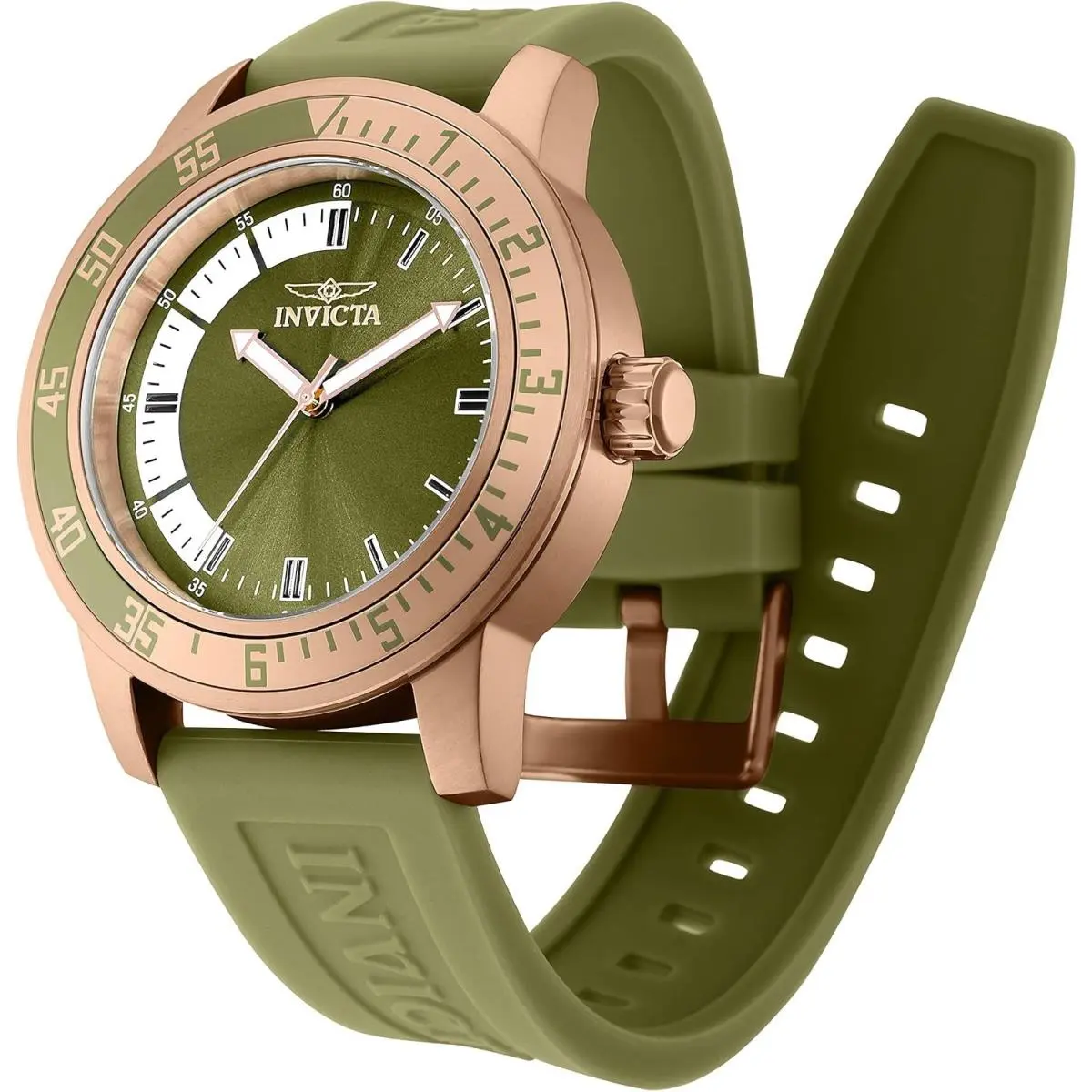 Specialty 45mm Quartz Henna Green Dial Rose Gold Plated SS Watch by Invicta