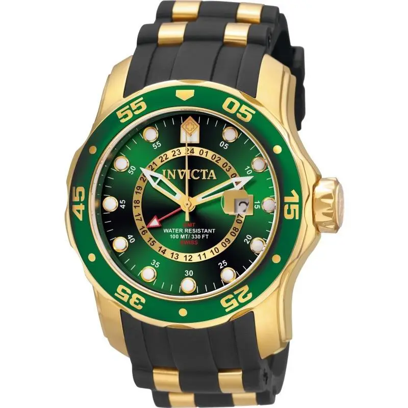 Invicta Men`s 6994 Pro Diver Quartz Gmt Gold Green Dial Watch