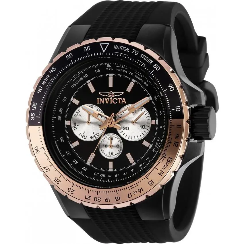 Invicta Aviator Skyshock Men’s Watch – 50mm Black Rose Gold 37032 595.00 - Dial: Black, Band: Pink, Black, Bezel: Pink, Black