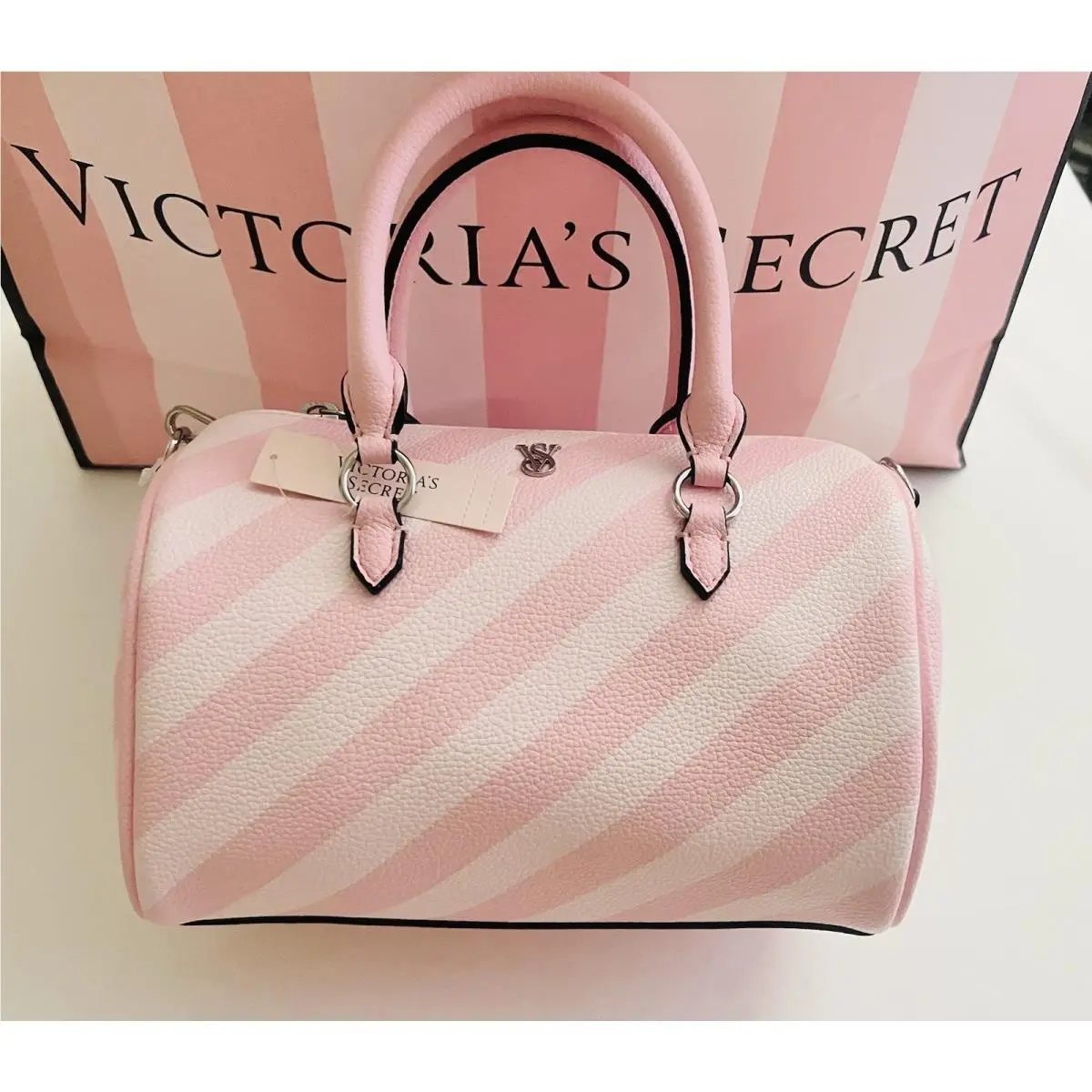 Victoria’s Secret Pink White Iconic Heritage Stripe Mini Duffel Bag