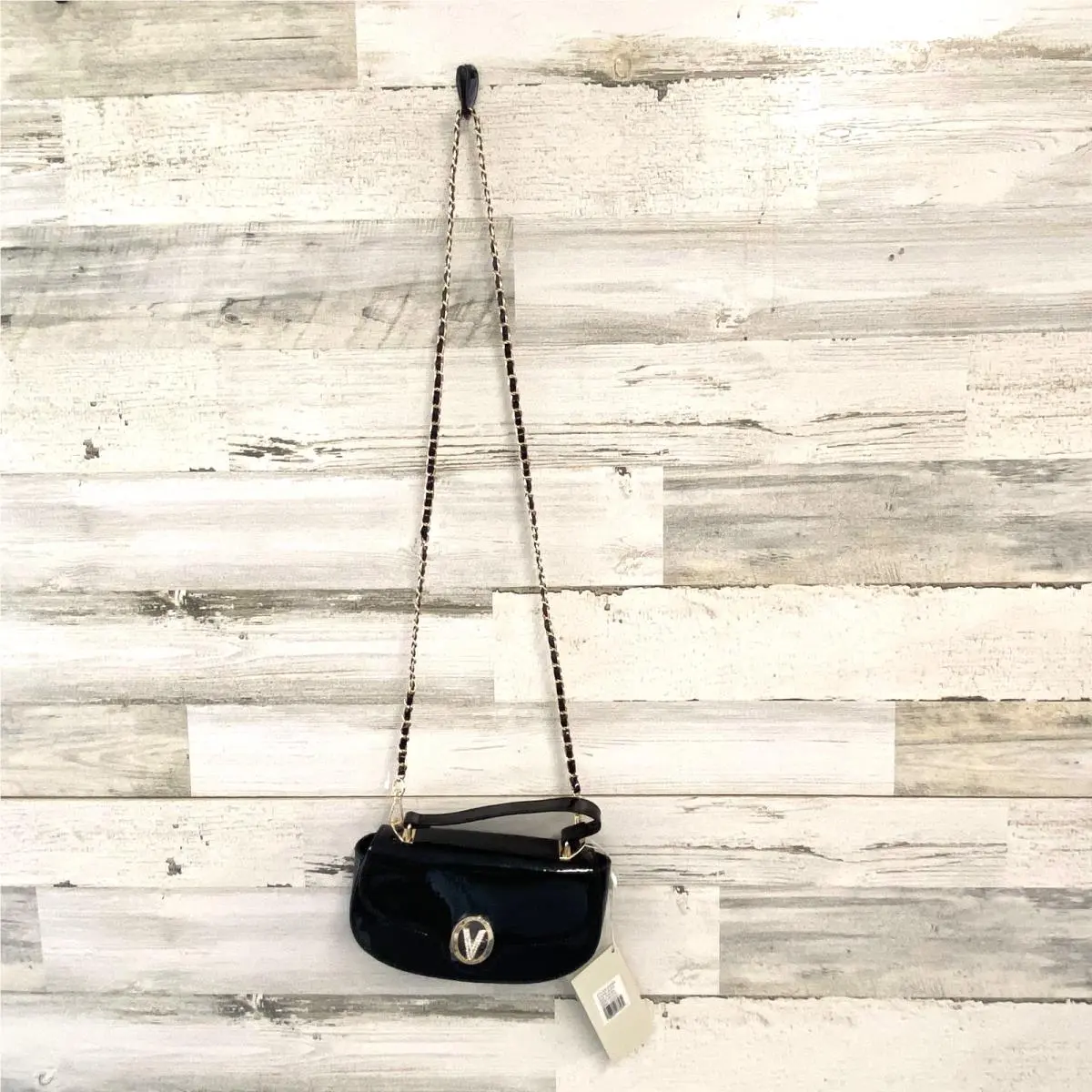 Orlandi Purse Black Glossy Patent Chain Strap Crossbody Handbag by Valentino