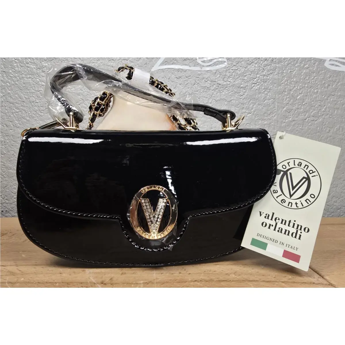 Valentino Orlandi Crossbody Handbag Style V-3020d Black Patent Leather